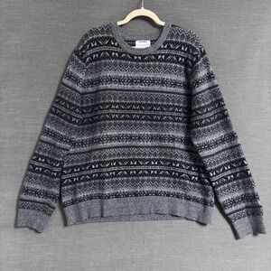 Old Navy Sweater L Grey Cotton Blend Fair Isle Pullover Holiday Winter Christmas